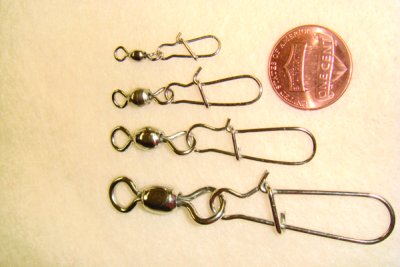 Swivels with snap, sizes 12 thru 12/0, to scale